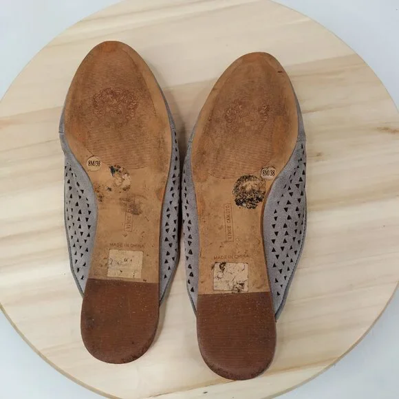 Vince Camuto Perforated Suede Mule Slip On Flats Tan Gray Women US 8M - Picture 7 of 14